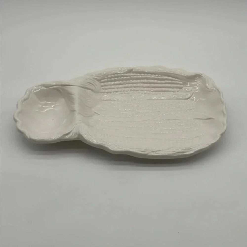 MCM Vintage California USA Corn Texture Serving Platter 659 White Glazed Pottery